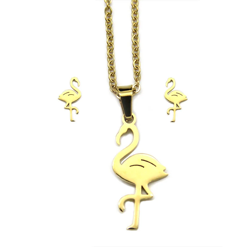 Set de Joyeria Acero Inoxidable Dorado Flamingo Flamenco
