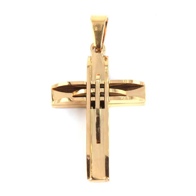Dije Acero Inox Dorado Cruz Latina Triple Línea Golden