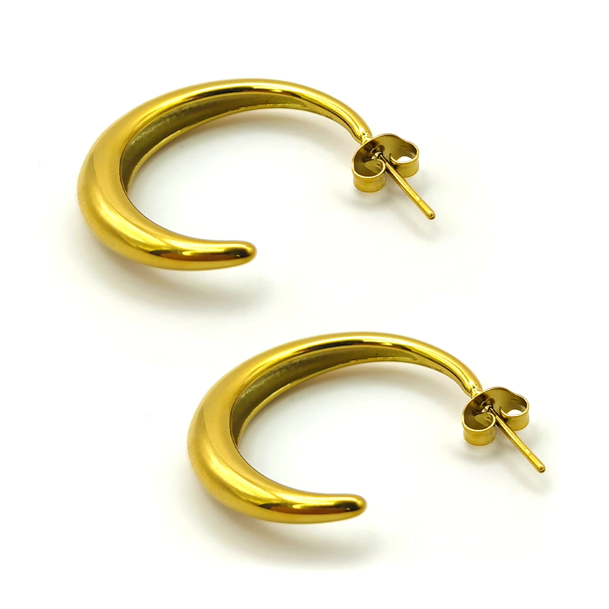 Aretes Acero Dorado Media Arracada Gruesa Lisa 26 mm