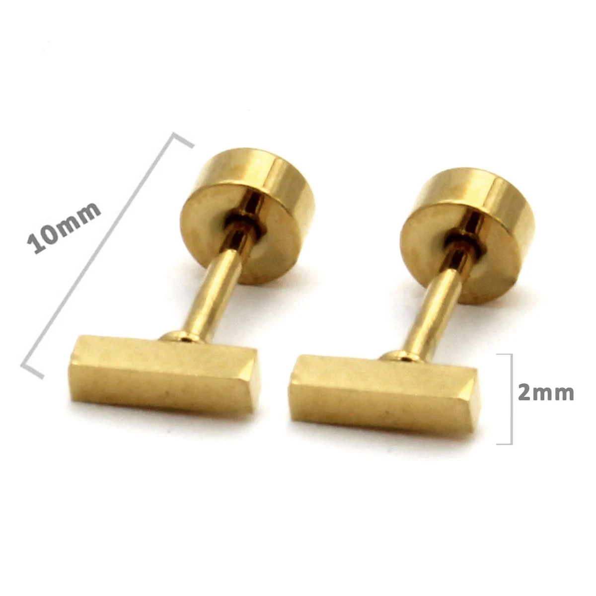 Aretes Tipo Broquel Dormilon Acero Dorado Rectangulo 6mm