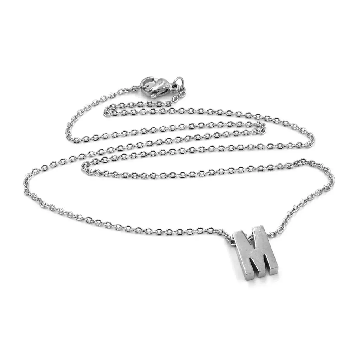 Collar Acero Inoxidable Plateado Letra M Pequeña Nice