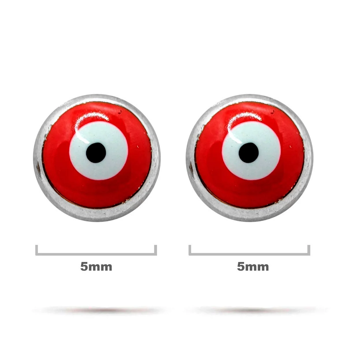 Aretes Acero Plateado Broquel Ojo Turco Rojo Protección