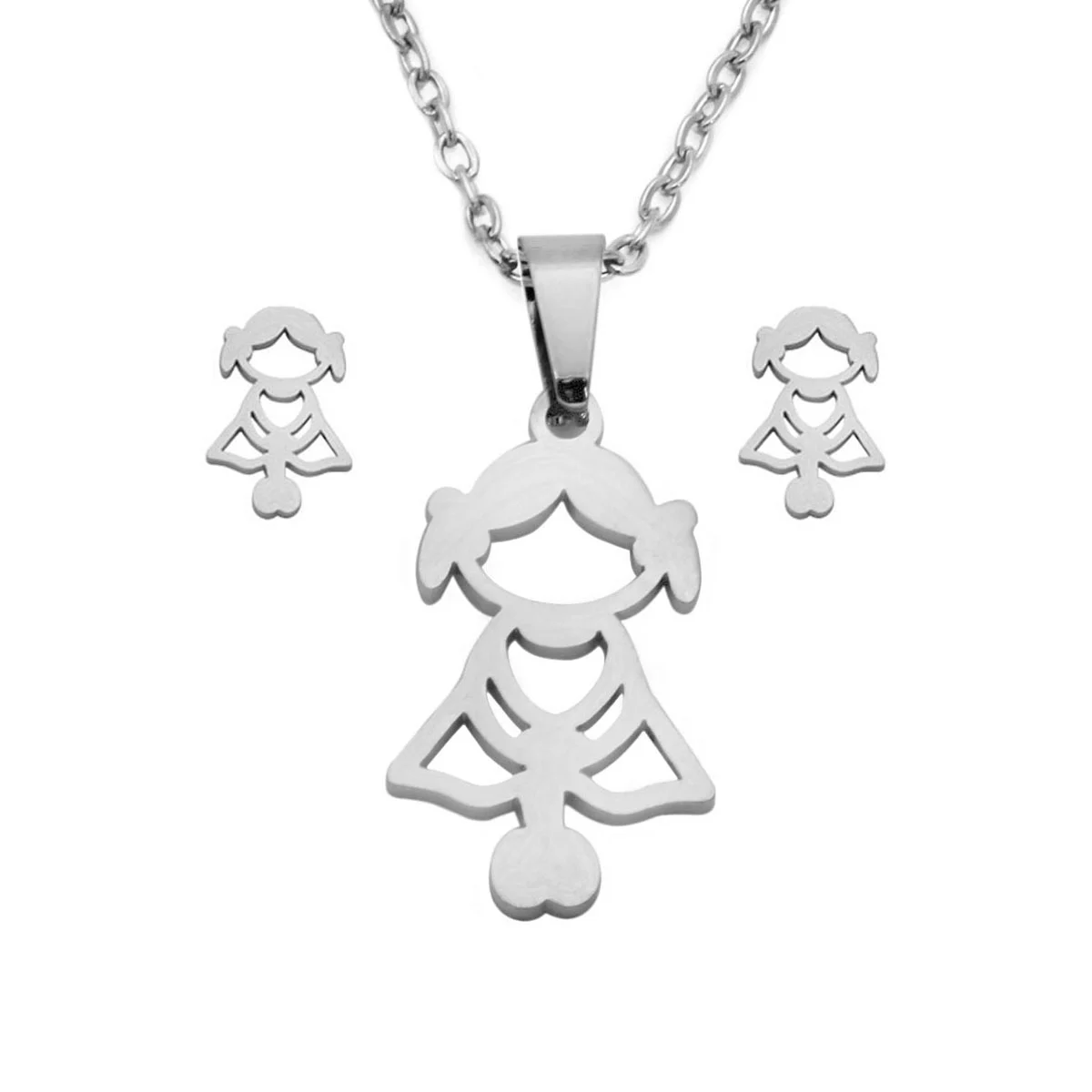 Set Joyeria Acero Inoxidable Plateado Hija Niña Familia