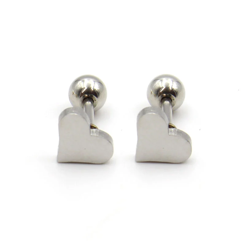 Aretes Acero Plateado Broquel Dormilón Corazón