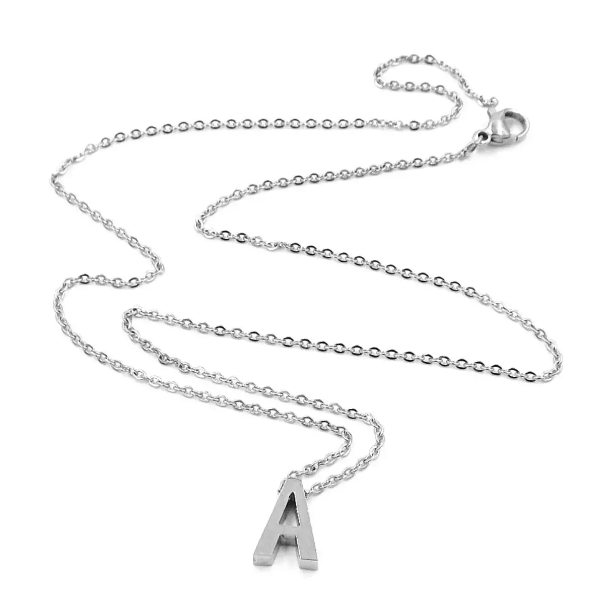 Collar Acero Inoxidable Plateado Letra A Pequeña Nice